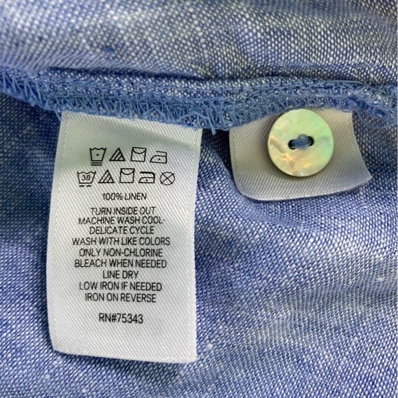 Tahari 100% Linen V-Neck Hooded 3/4 Sleeve Button Back Tunic Top Blue (Size 3X) - Picture 12 of 13